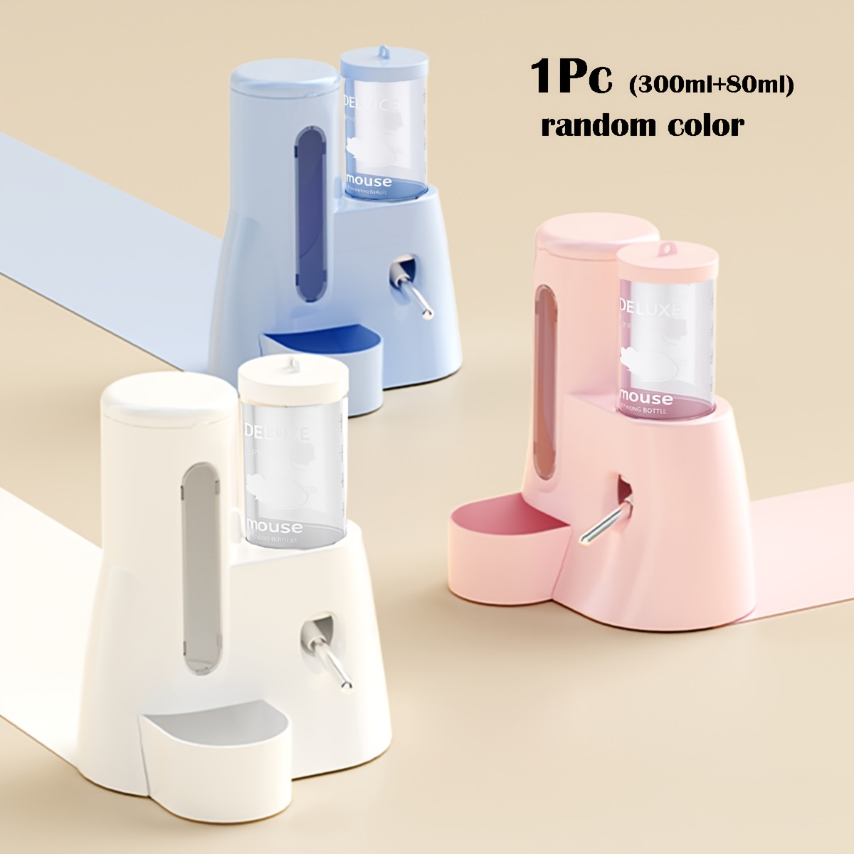 Image of 1pc Hamster Automatic Water Feeder And Food Bowl Combo, Anti-tip Design With 300ml Food Container + 80ml Water Bottle (random Color)