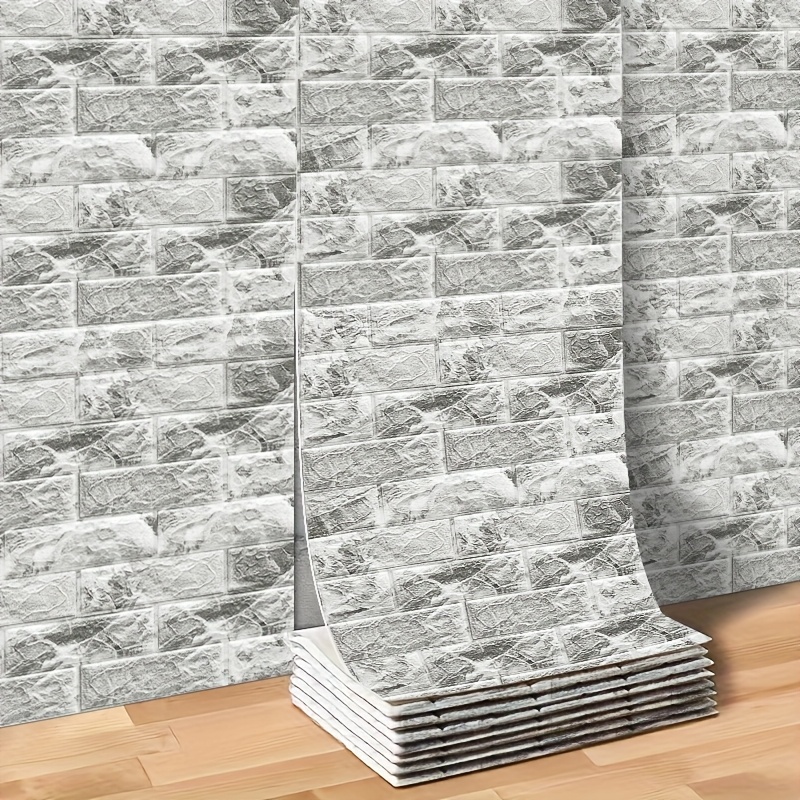 E-shop 5M/10M 3D Ziegel Tapeten Aufkleber, Selbstklebende Schaumstoff Wandfliesen, Strukturiertes Design, Wandpaneele für die Hausrenovierung, Abziehen