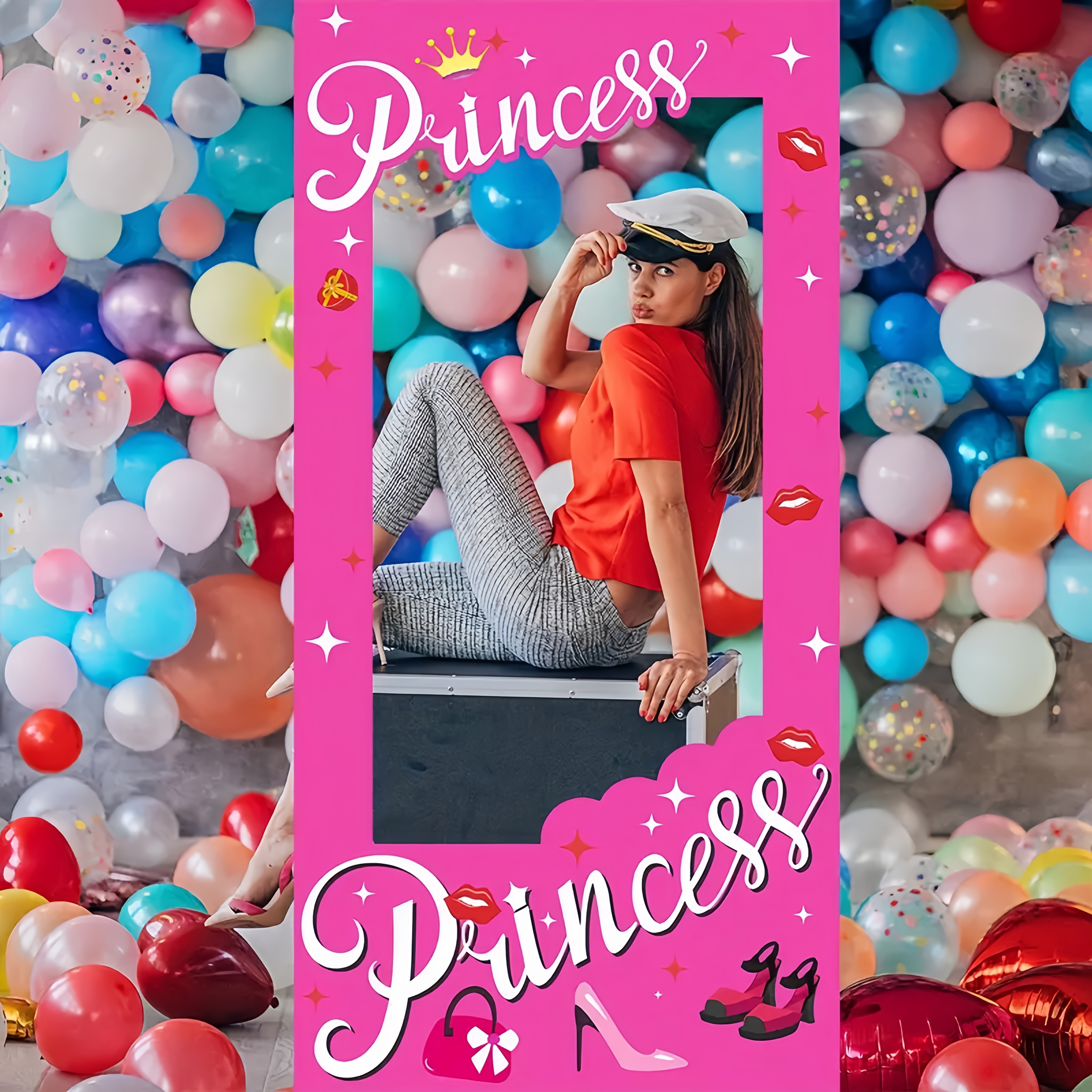 1pc ピンクのプリンセスフォトブース 誕生日 結婚式 テーマ
