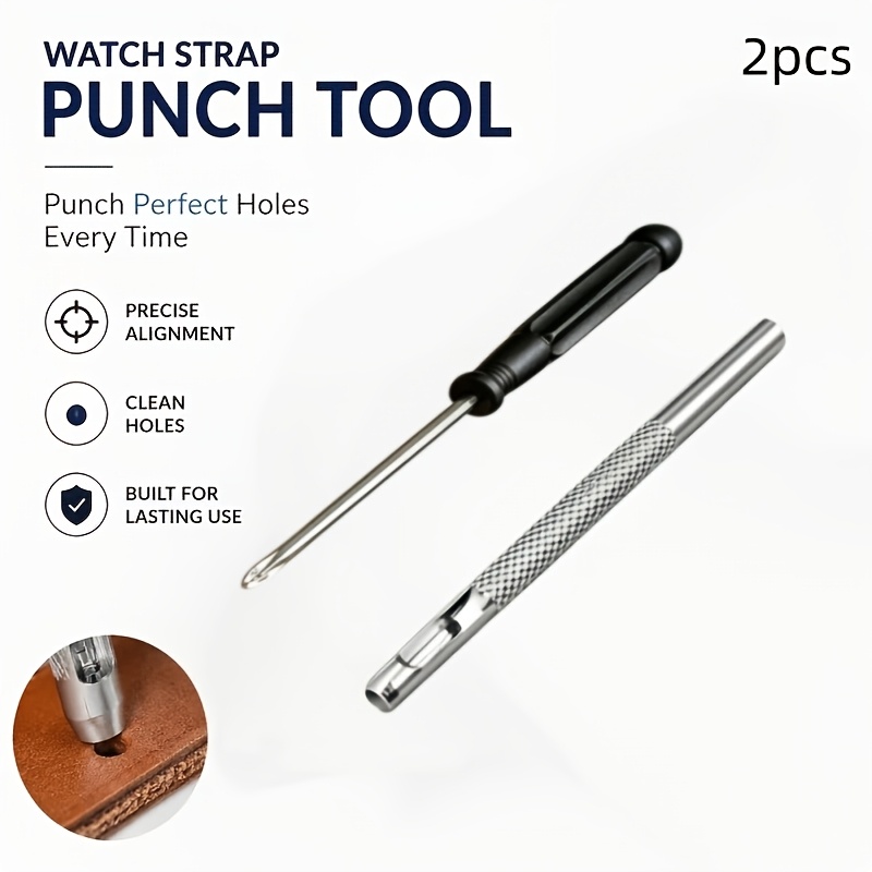 TEMU 2pcs Set: Belt Hole Punch + Mini Screwdriver, A Multi-functional Punching Tool For Belts, Pants, And Watch Straps. Ideal For Belts And Crafts,