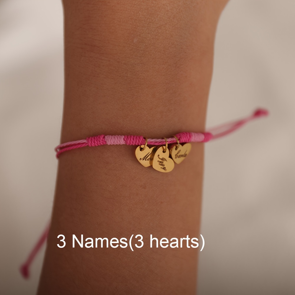 Image of Custom Hand-woven Women's Name Bracelet, Heart-shaped Pendant Engraved With English Names, Outdoor Beach Bracelet, Supports 1-4 Names