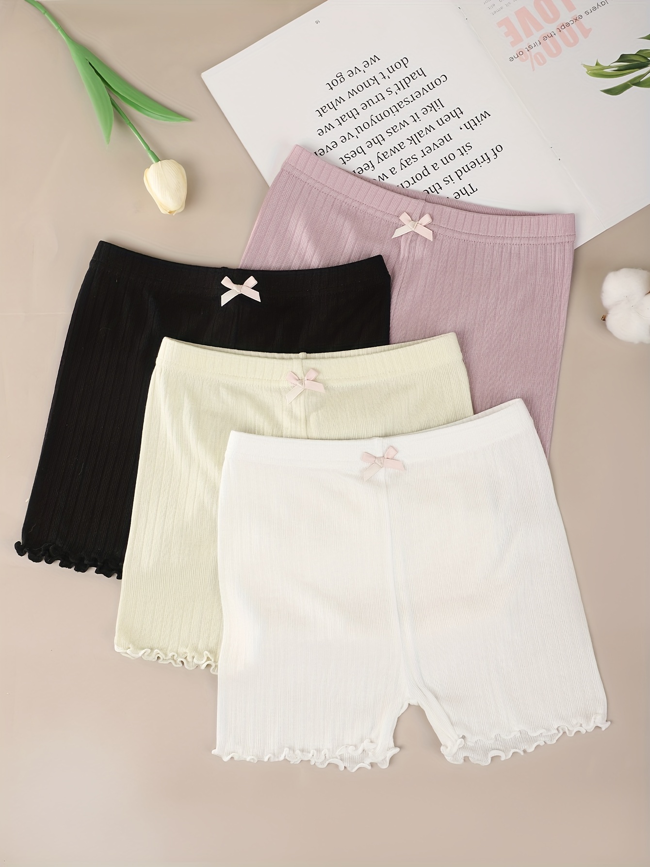 Girls Bow Solid Color Leggings Safety Pants Set Light Summer - Temu