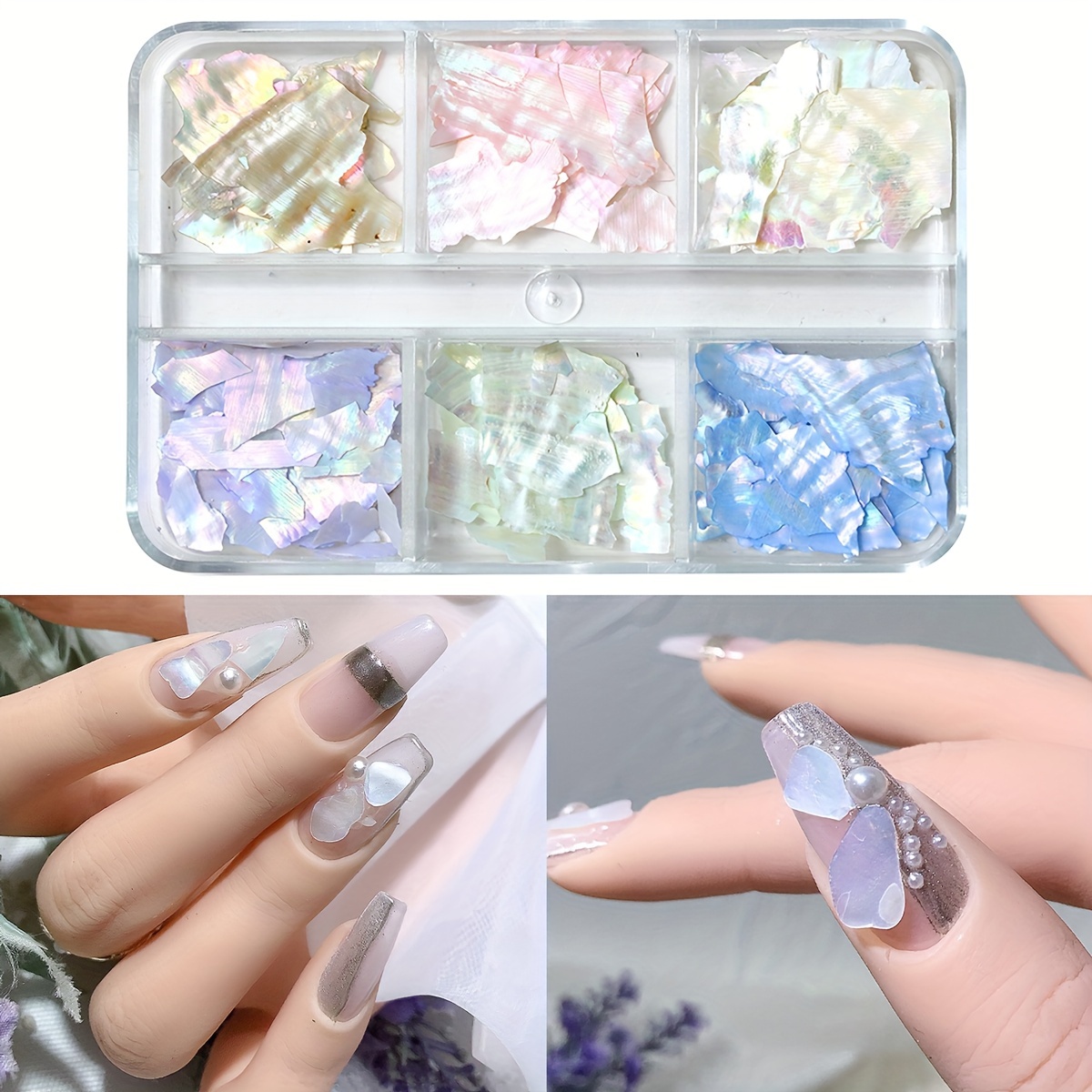 

Iridescent Magic Color Nail Art Sequins, Holographic Glitter Shell Slices, 3d Irregular Flake Sparkles For Nail Design, Summer Shimmering Effect, Multi-color Manicure Decor Set