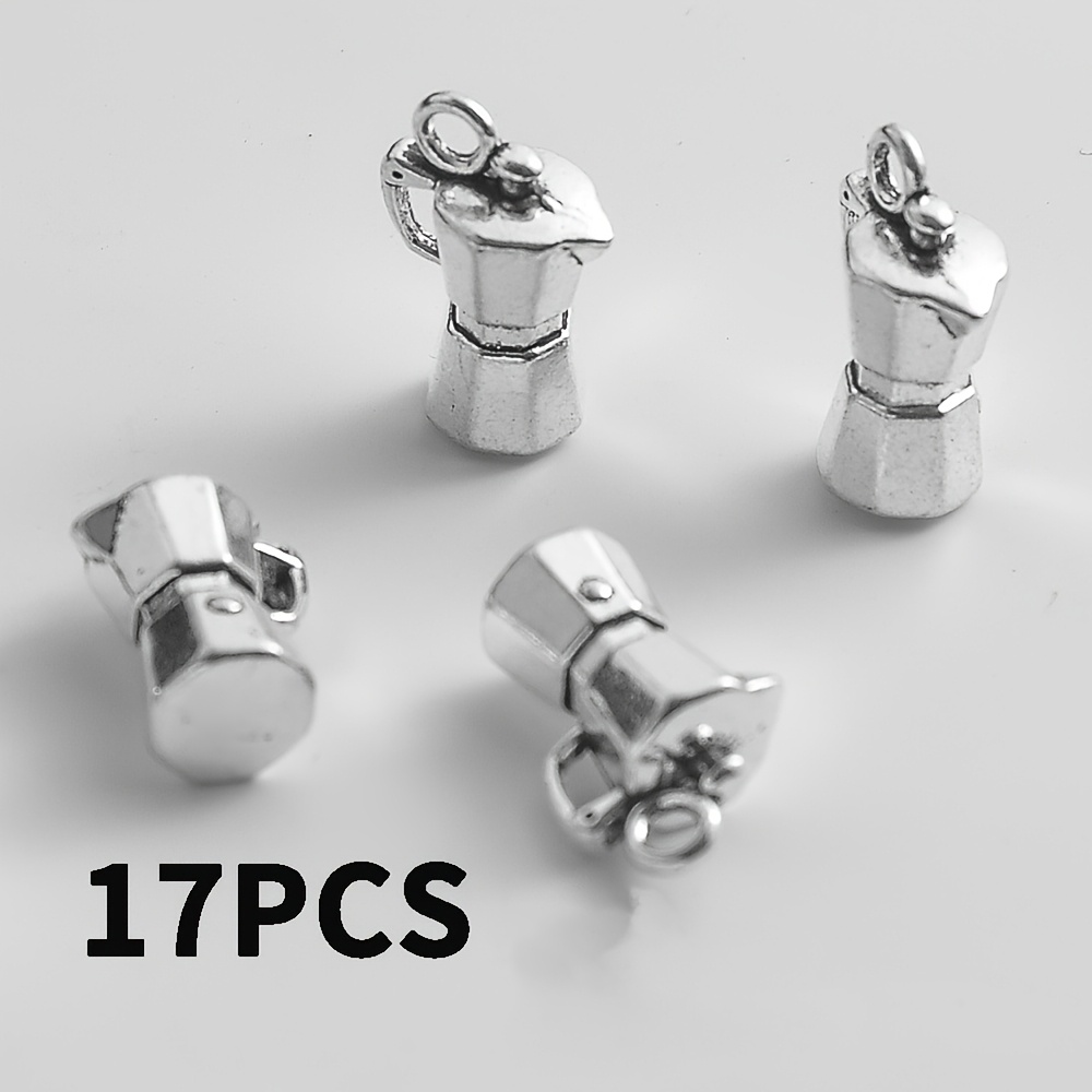 TEMU 17pcs Vintage Italian Pot Charms - 3 Textured Coffee Maker Accessories Suitable For Necklace, & Bag Decor, Matte Distressed Pot Capsules For Diy