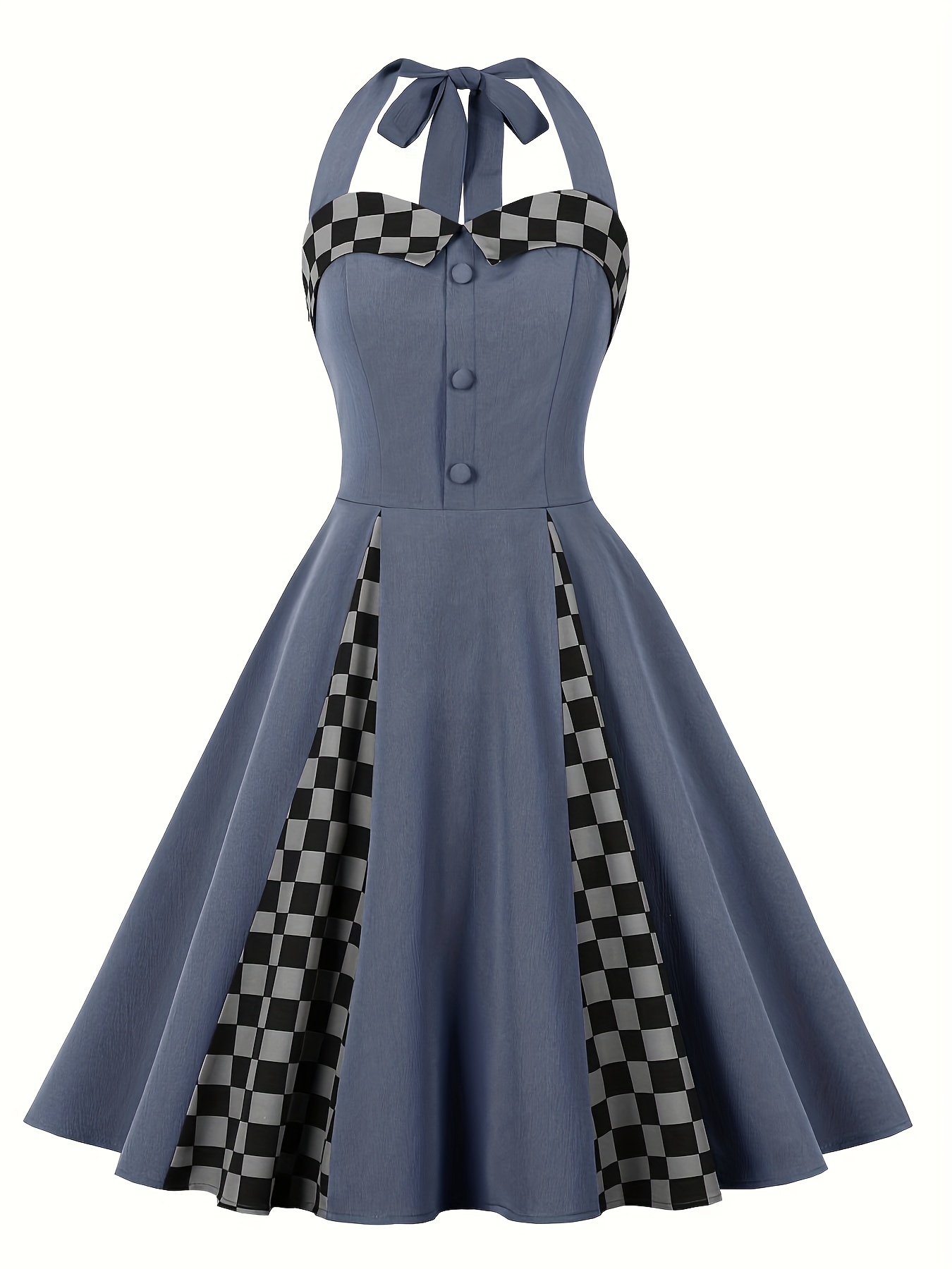 Vestido vintage de los años 50 a cuadros para mujer, estilo retro de los  años 50, cuello halter, sin mangas, para cóctel, fiesta de té, baile de