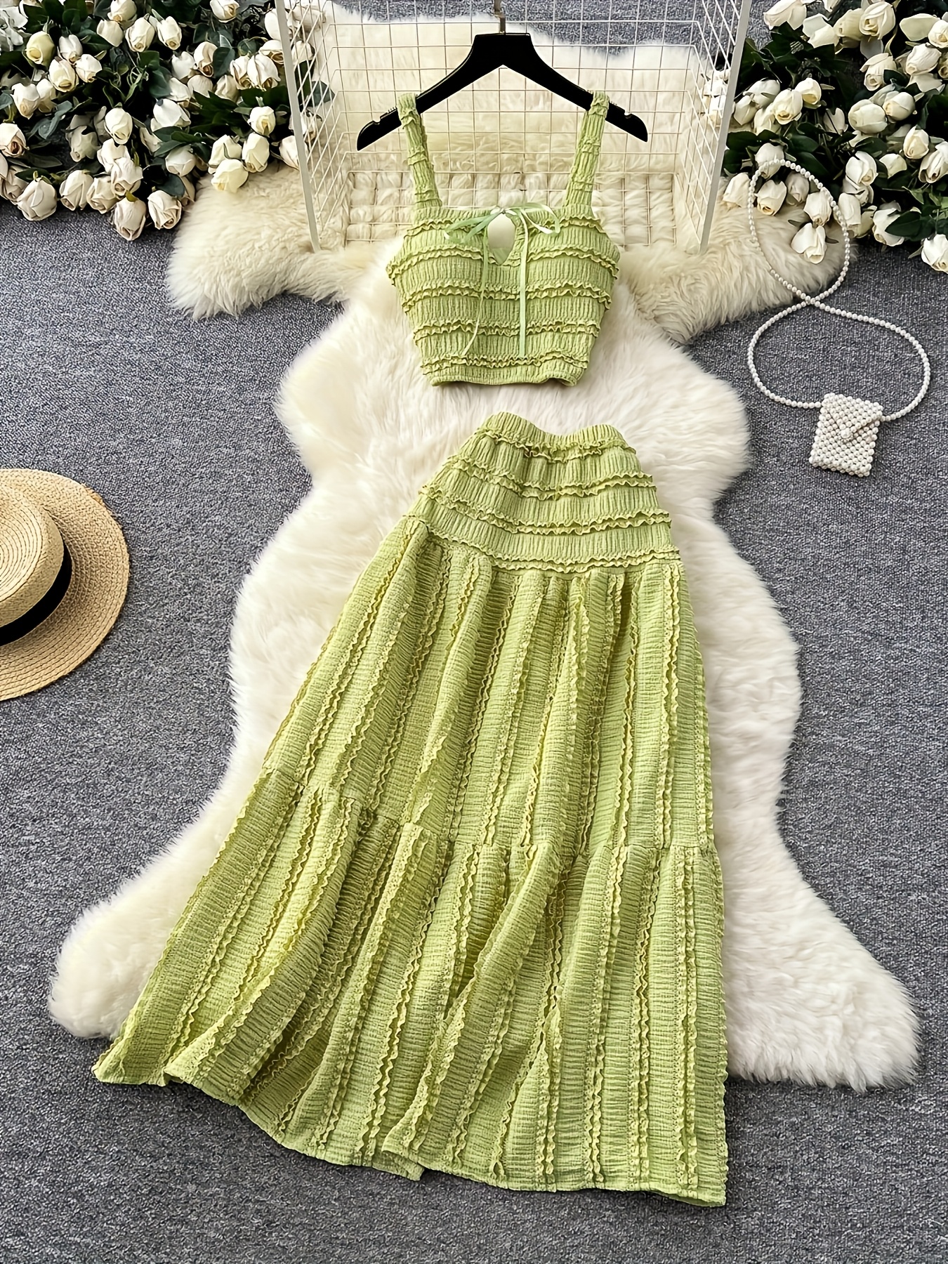 womens elegant shoulder corset top ruched maxi skirt set Temu