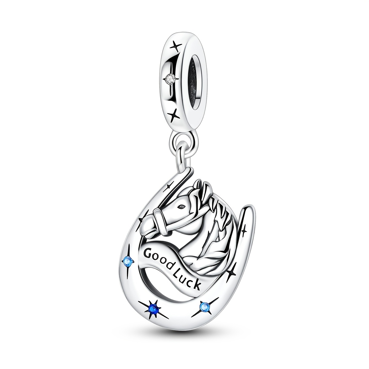 TEMU 1pc Breloques et perles de couleur argentée au design original pour femmes, breloques de fer de cheval , bijoux élégants, boîte de cadeaux,