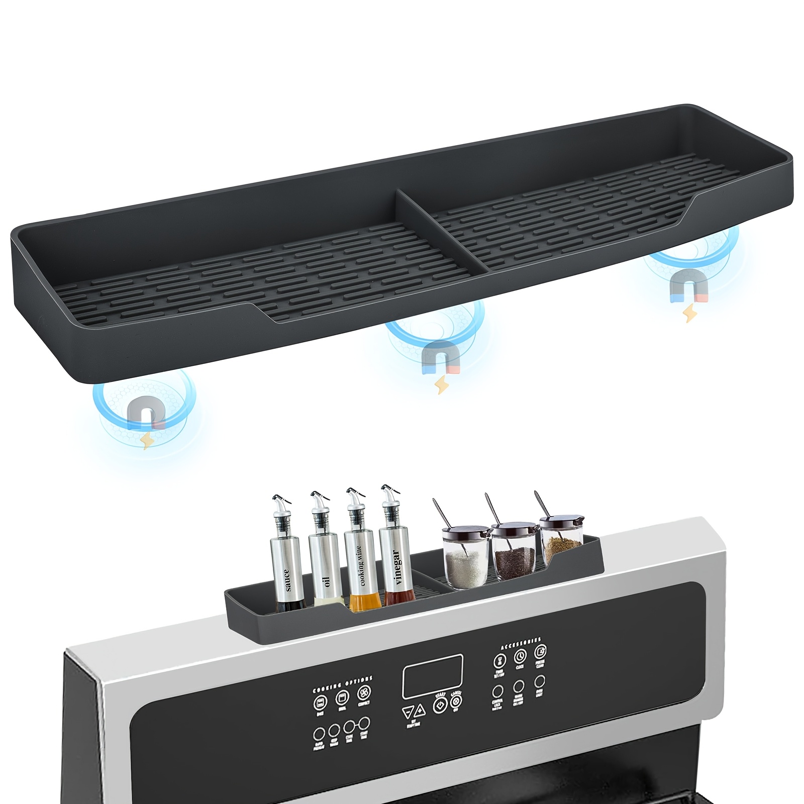 Spice Rack, Silicone Stove Top Storage Shelf, Multifunctional Magnetic For Kitchen, Oven Shelf Organizer