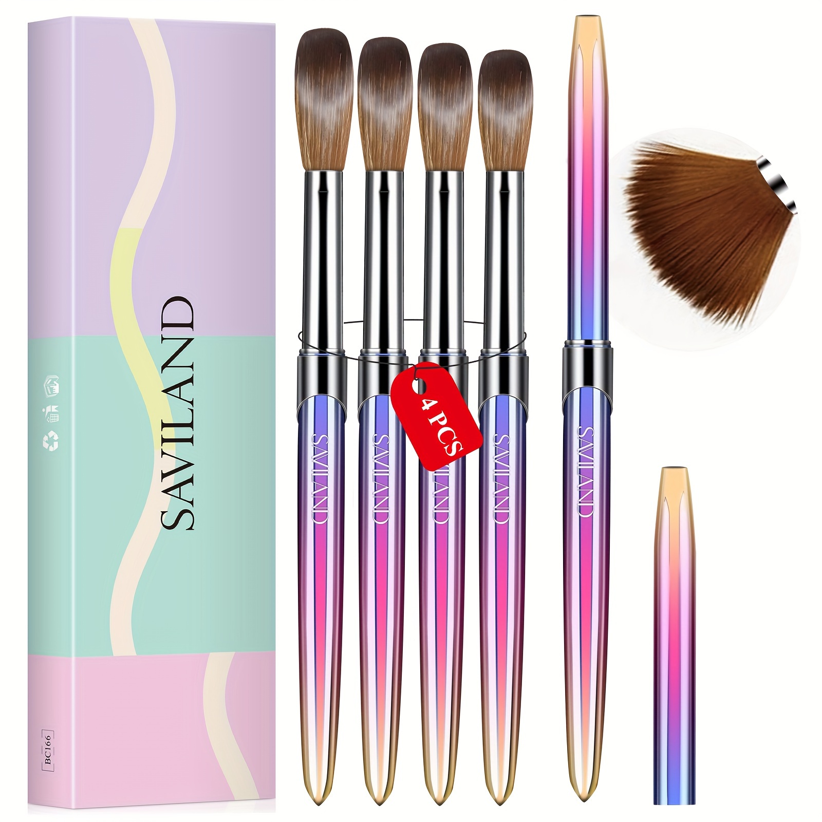 

Saviland 4pcs Acrylic Nail Brush Set - Size 10/12/14/16 Acrylic Nail Brushes For Acrylic Application, Professional Acrylic Nail Supplies Acrylic Brushes For Nails Extension & 3d Nail Carving