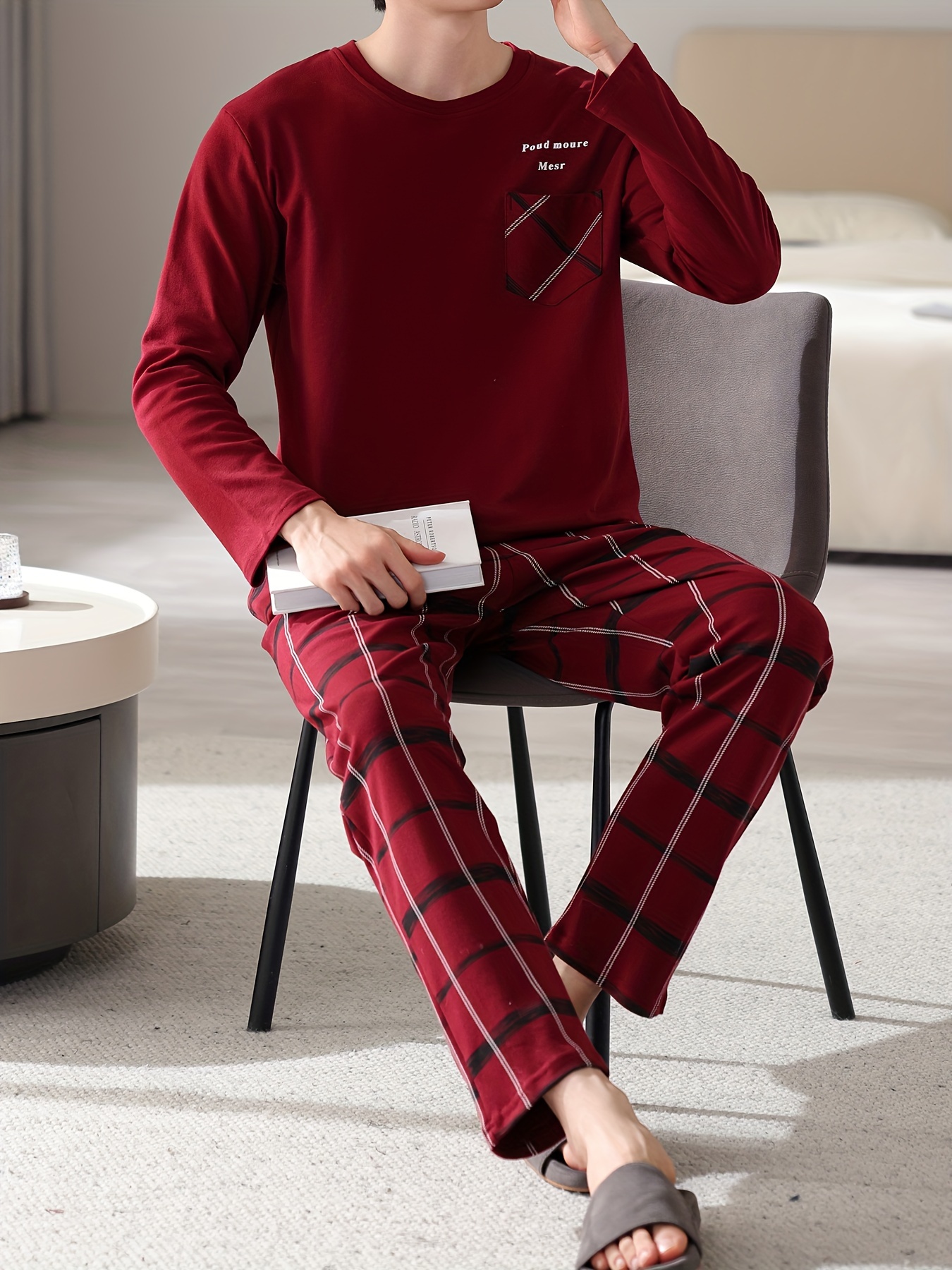 Red Men's Pure Cotton Pajamas Spring and Autumn Long Sleeve Birthday Year Christmas New Year Large Size Home Clothes Round Neck Casual Suit