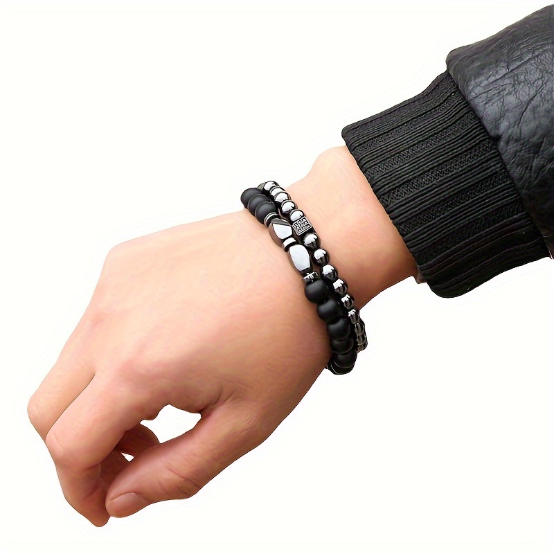 2pc Natural Stone Elastic Bracelet Set, Gift for Men