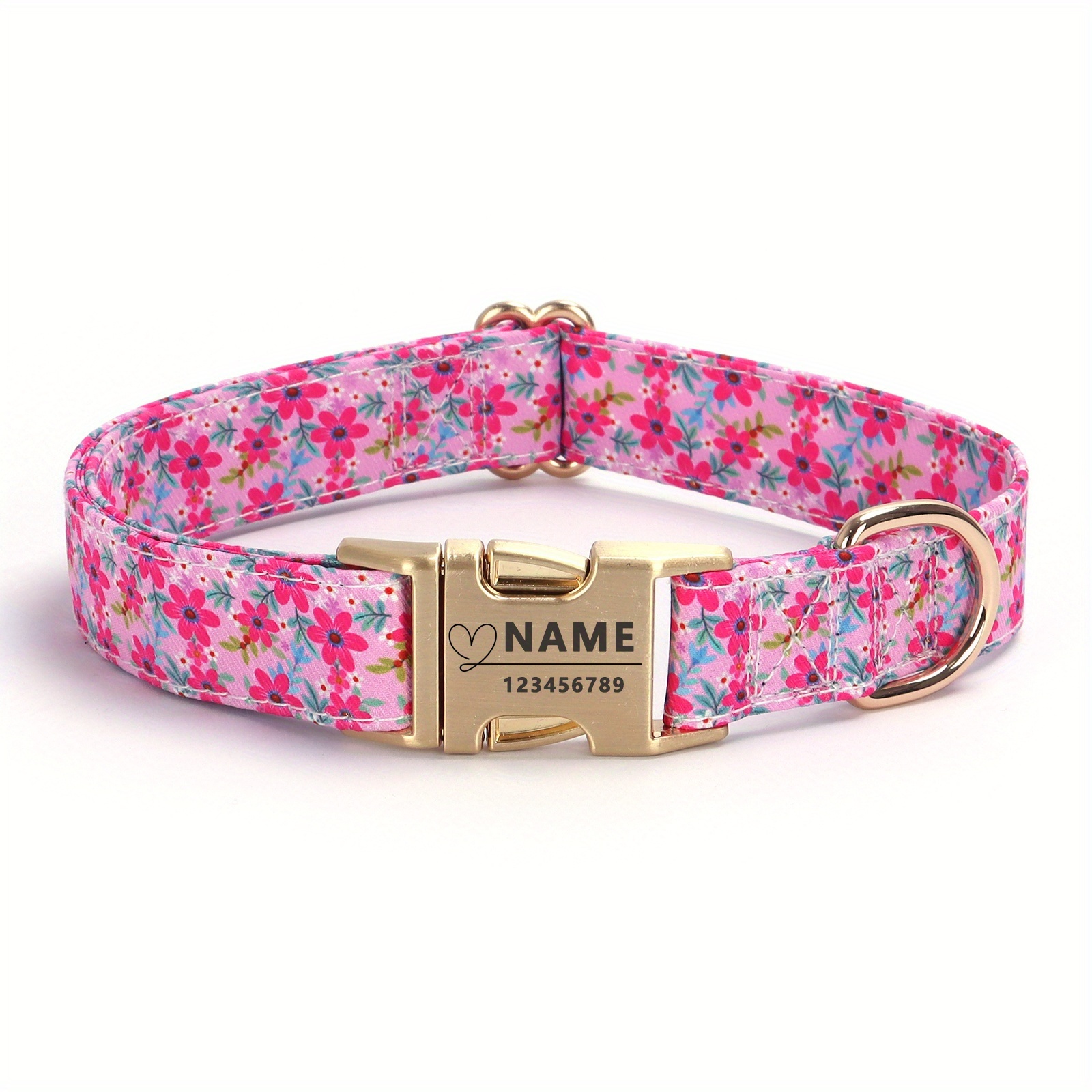 TEMU 1pc Custom Pet Id Tag Collar - Personalized Name & Phone Number, Floral, Quick-release , Soft Polyester Collar For - Ideal Gift For Pet Owners -