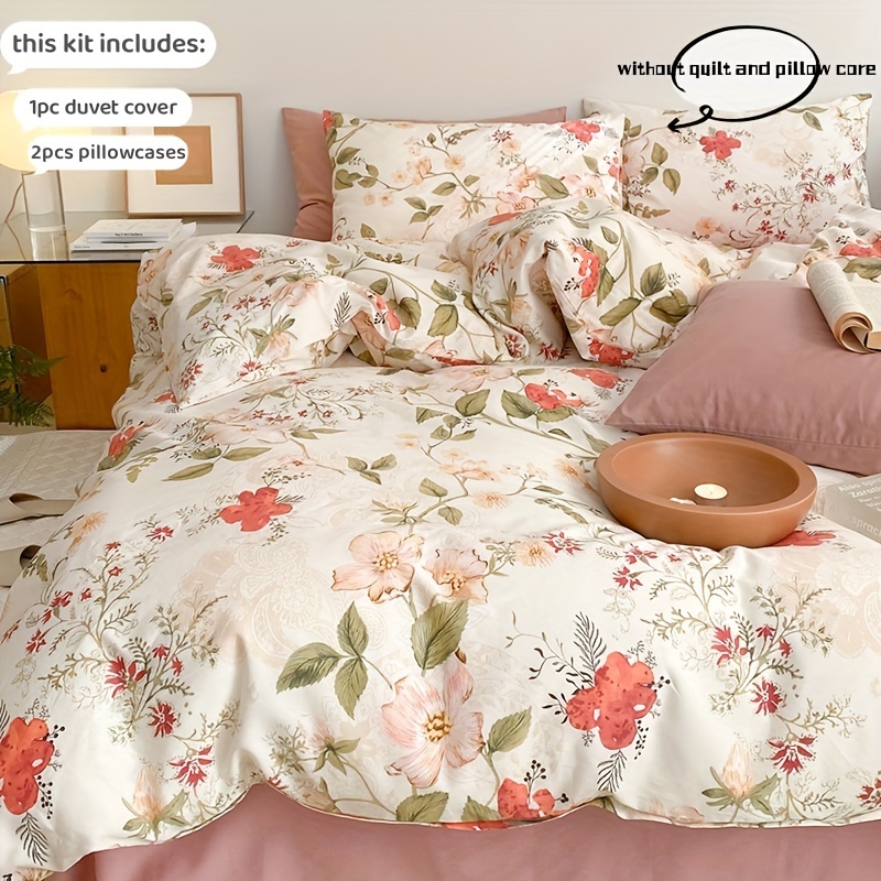 Image of 13370 Cotton Tropical Plant Print Bedding Set, 3pcs Duvet Cover And Pillowcases, Filling Not Included