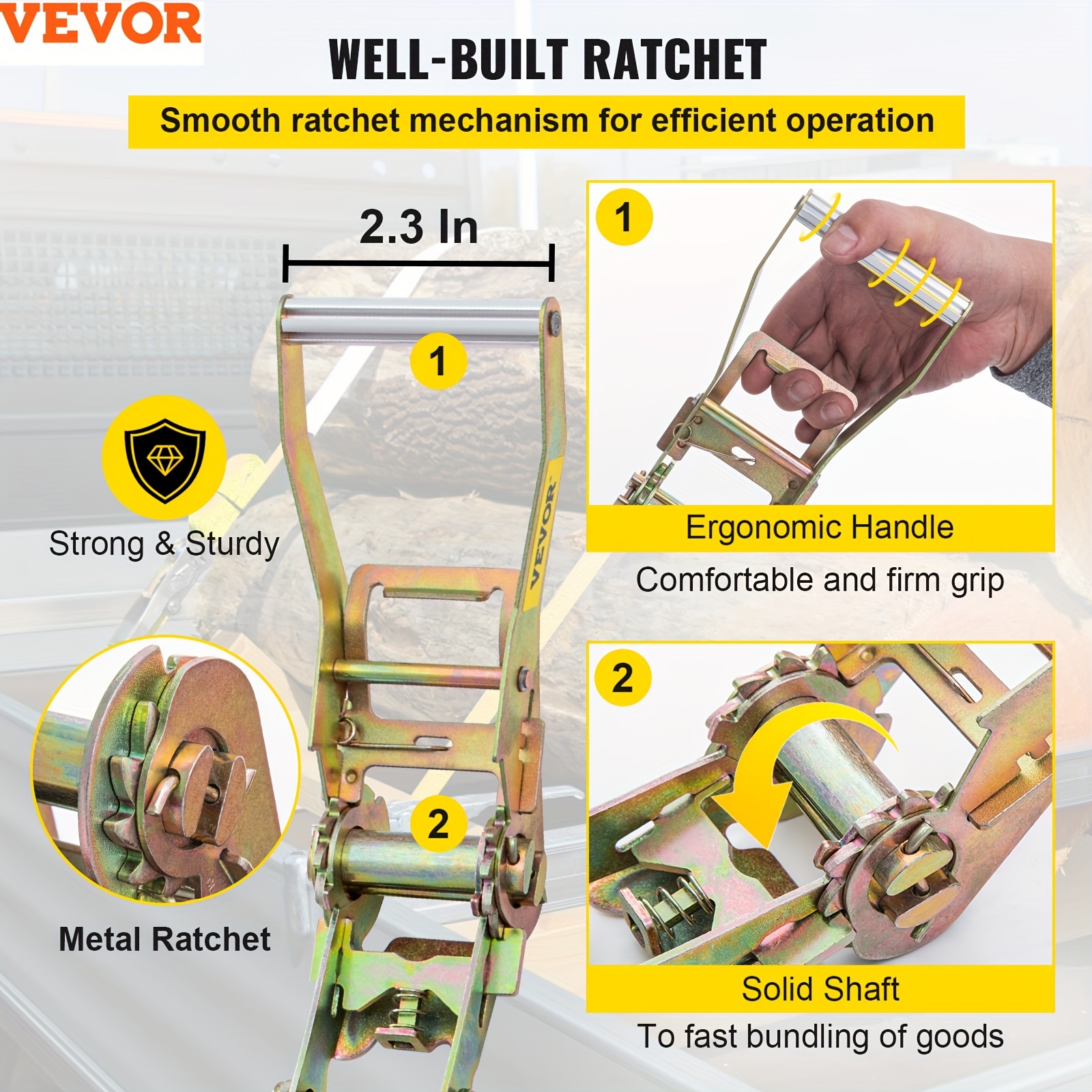 

Vevor Ratchet Tie Down Strap, 15.6ft X 2in Polyester Ratchet Strap 4000 Lbs Working Load, 12 Pcs Heavy Duty Car Straps W/ Double Hooks, Car Tie Down Strap W/ Chain Anchors, Security Fastening, Yellow