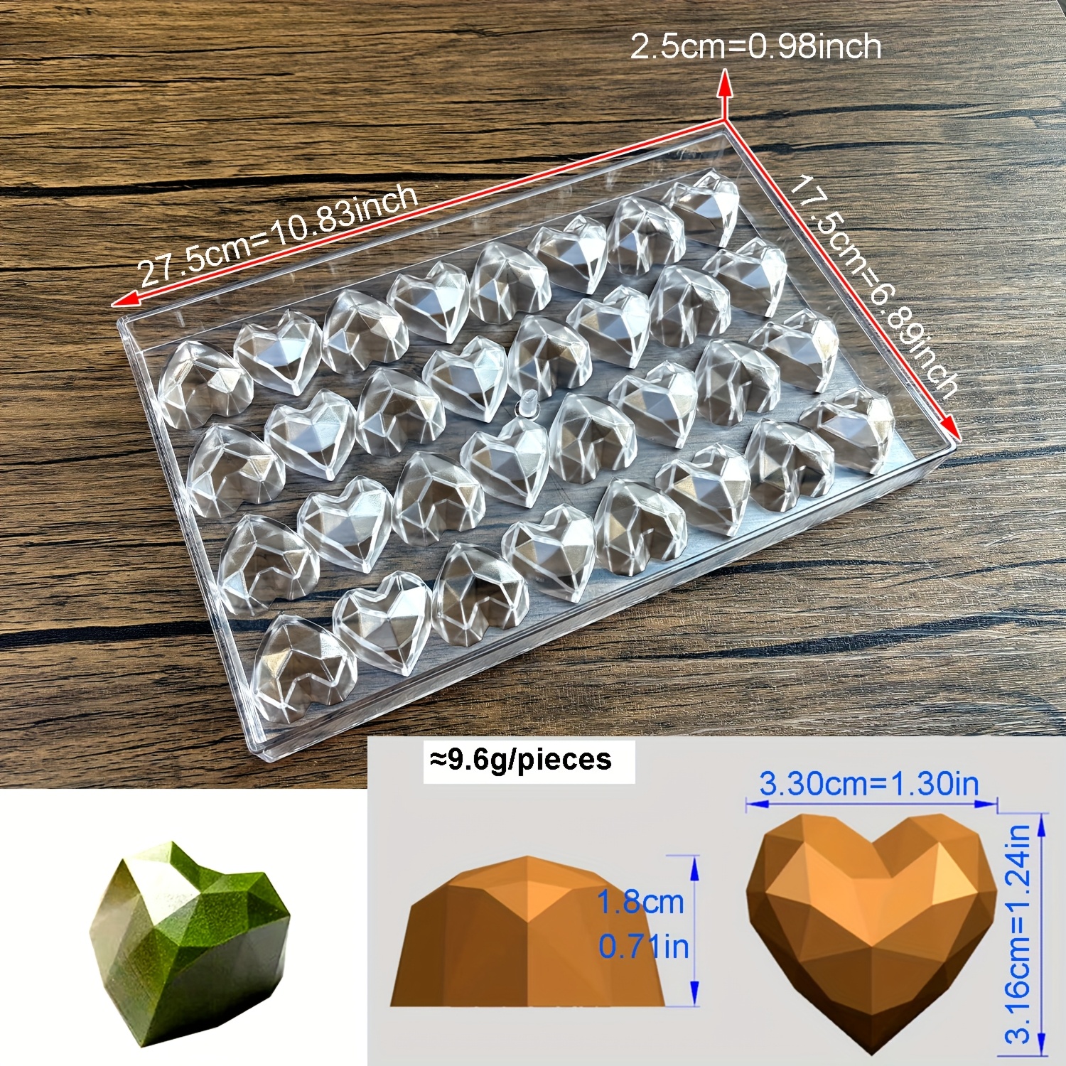 Pc Chocolate Mold, Diamond Heart-shaped Chocolate Mold, Polycarbonate Chocolate Candy Mold, Valentine's Day Style Chocolate Mold, Shatterproof, Durable, Drop-resistant