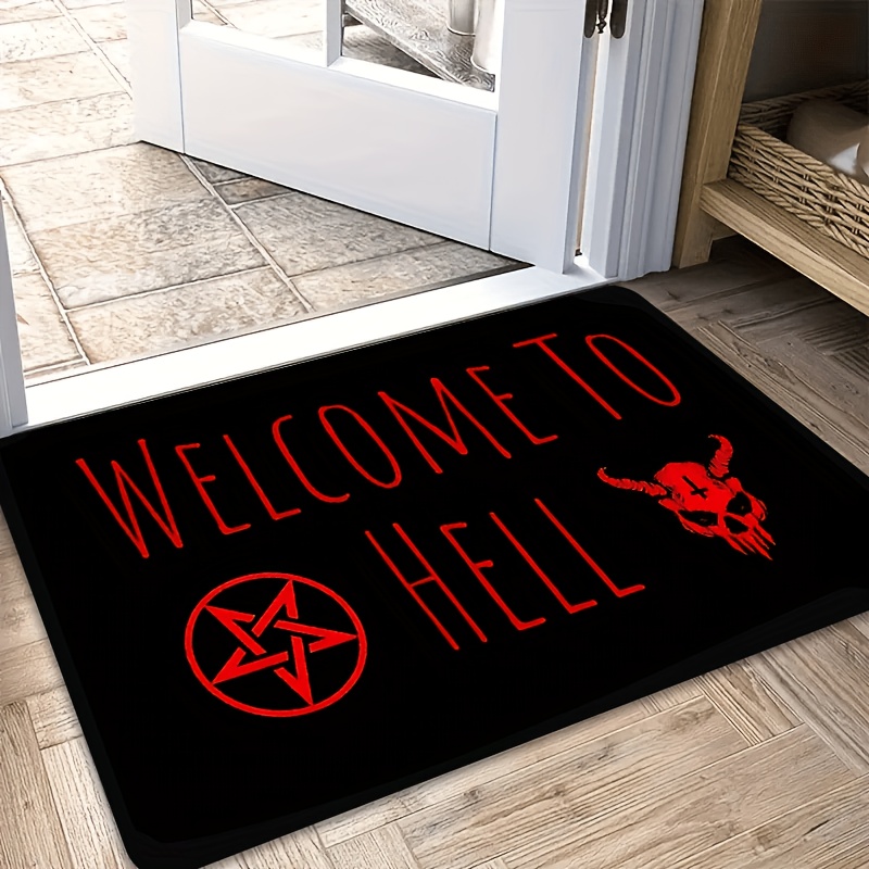 TEMU 1pc Flannel Material Door Mat, Flannel Rectangular Entrance Rug With 10mm Thickness And 500g/m², , Wild Handwritten "welcome To " Theme Bull And