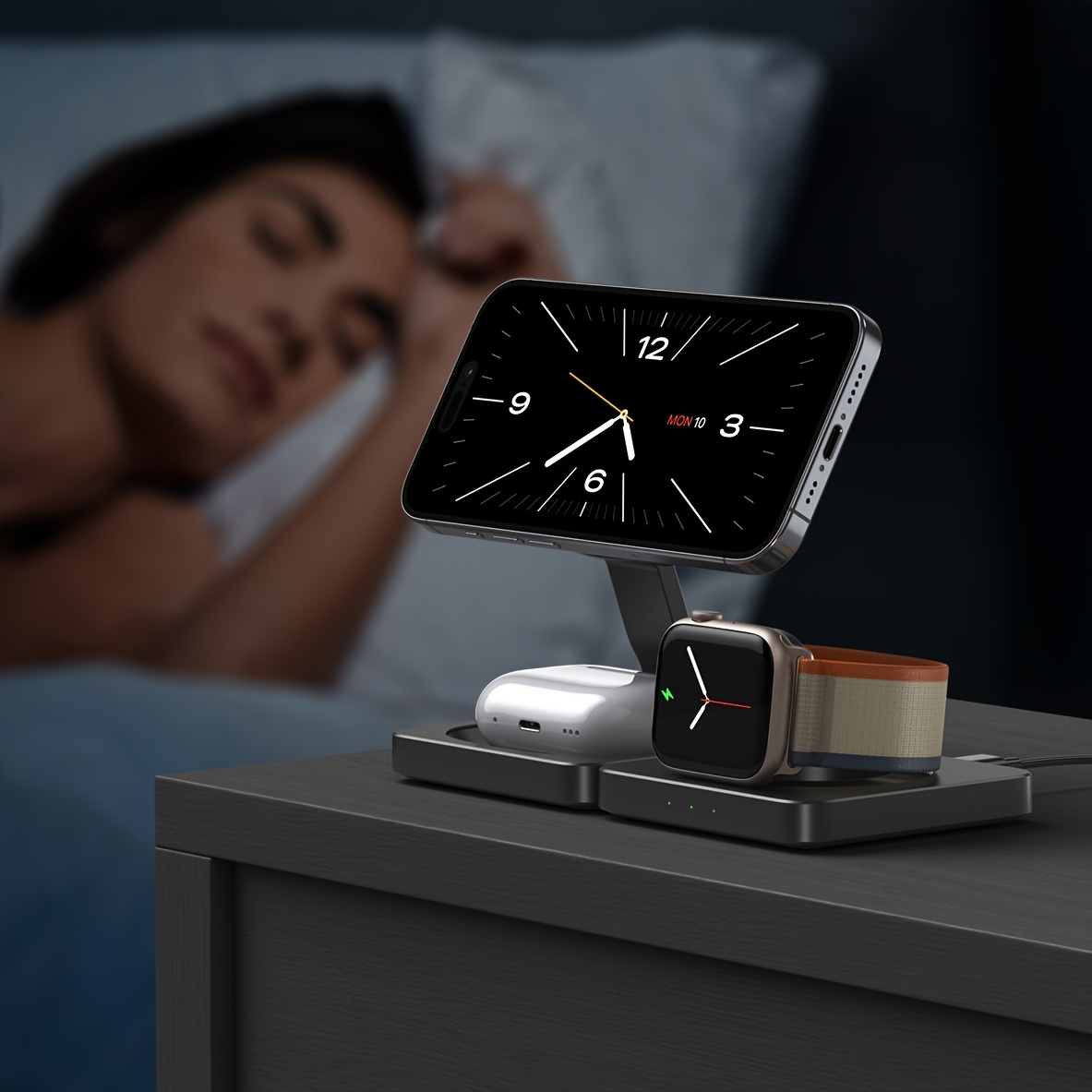 TEMU Nouveau chargeur fil pliable : Station de charge magnétique 3-en-1 pour appareils Apple | Base de charge compatible avec les séries iPhone