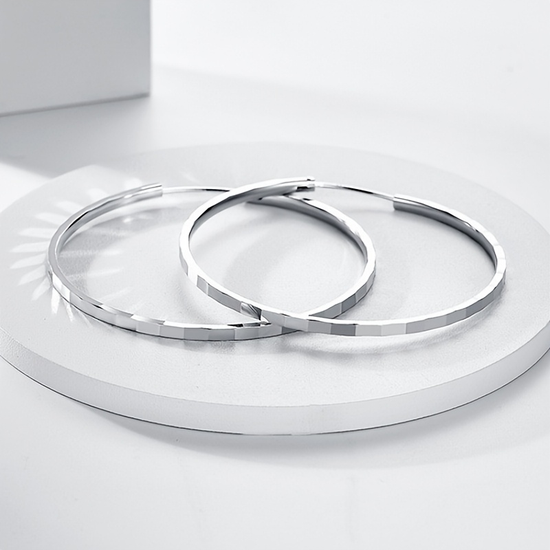 Silvery Square Patterned Circular Earrings, Stylish Gift