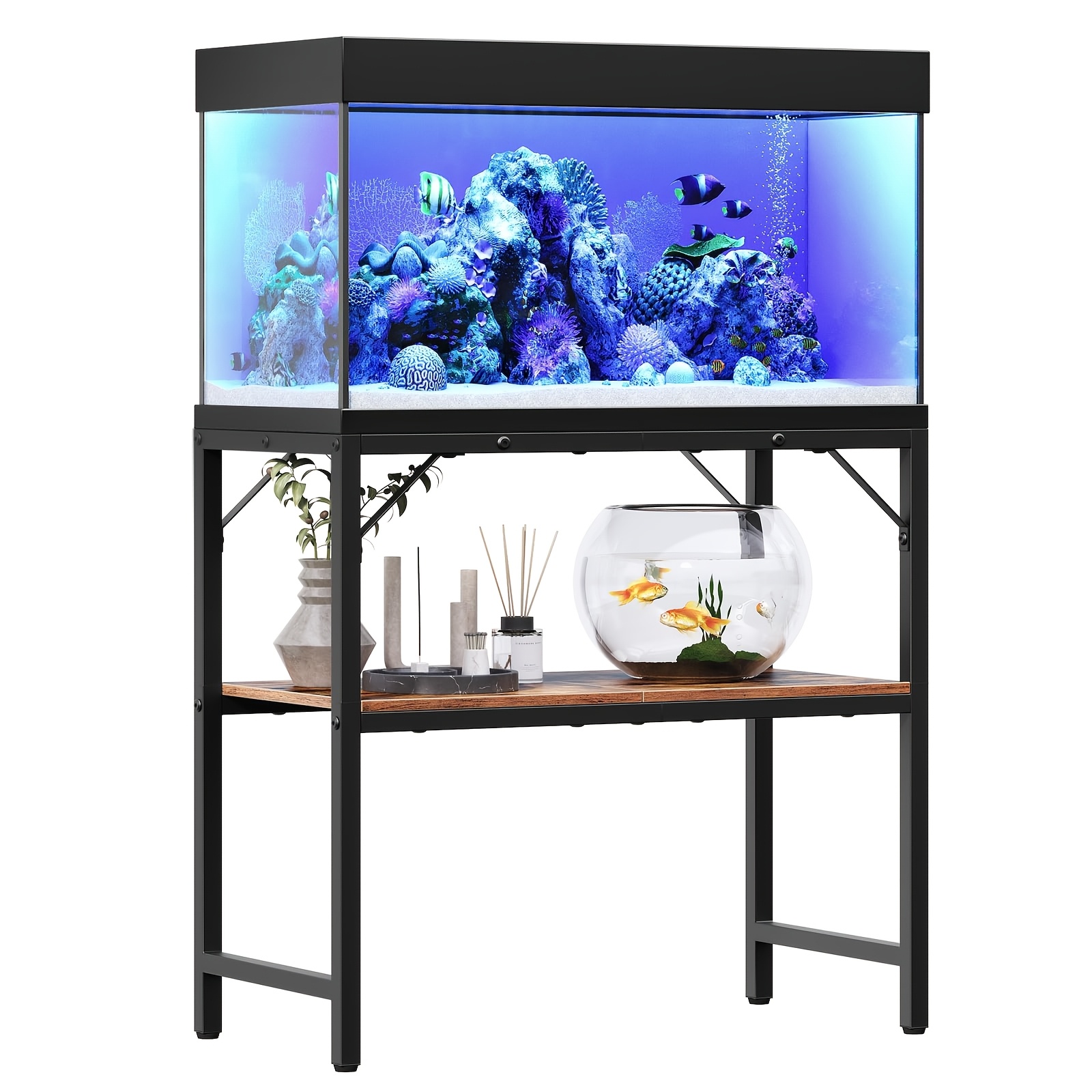 Image of 30 Gallon Fish Tank Stand | Heavy Duty Breeding Turtle Tank Stand With 2-tier Storage Shelves, Suitable For Home Office, Metal Construction, , Dimensions: 76 Cm L X 30 Cm W X 62.6 Cm H