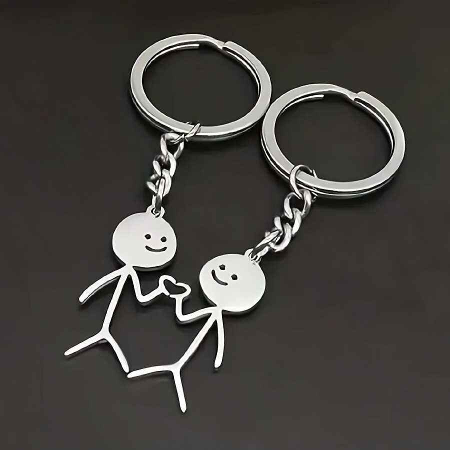 

2pcs/set Stickman Matching Heart Keychain Cute Funny Alloy Key Chain Ring Purse Bag Backpack Charm Valentines Gift For Him Her