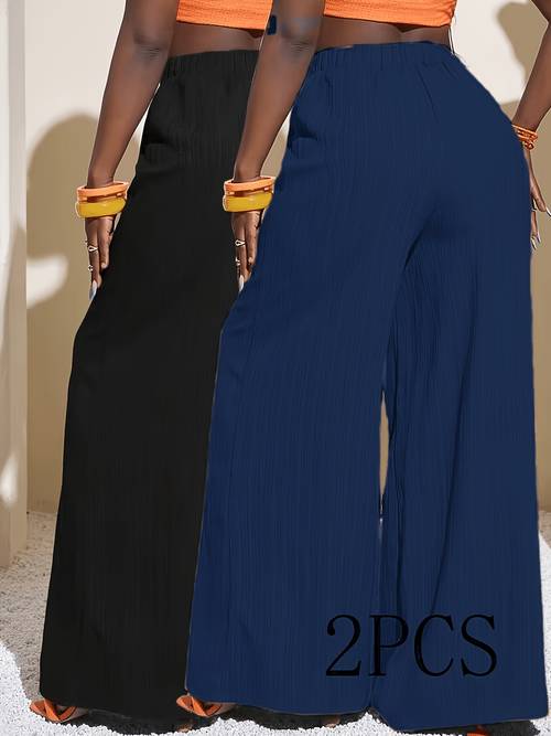 2pcs womens spring summer casual wide leg pants solid color loose casual trousers