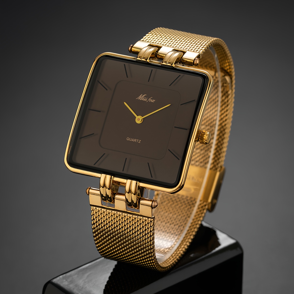 Missfox Fashion Trendy Men's Minimalist Square Stainless Steel Mesh Bracelet 's Watch