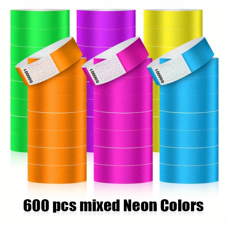 300/600pcs Of Soft, And Tear-resistant Neon Disposable Wristbands For - Event Entry Id Bands Featuring 6-digit Serial Numbers.
