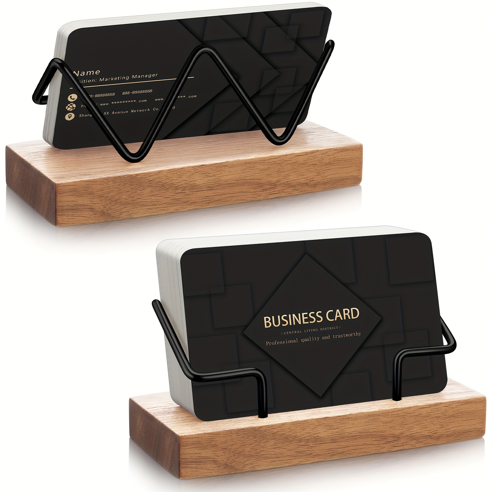 TEMU 2pcs Wood Business Card Holder For Desk Wooden Business Card Display Stand Postcard Holder For Office Home Desktop (light , Black)