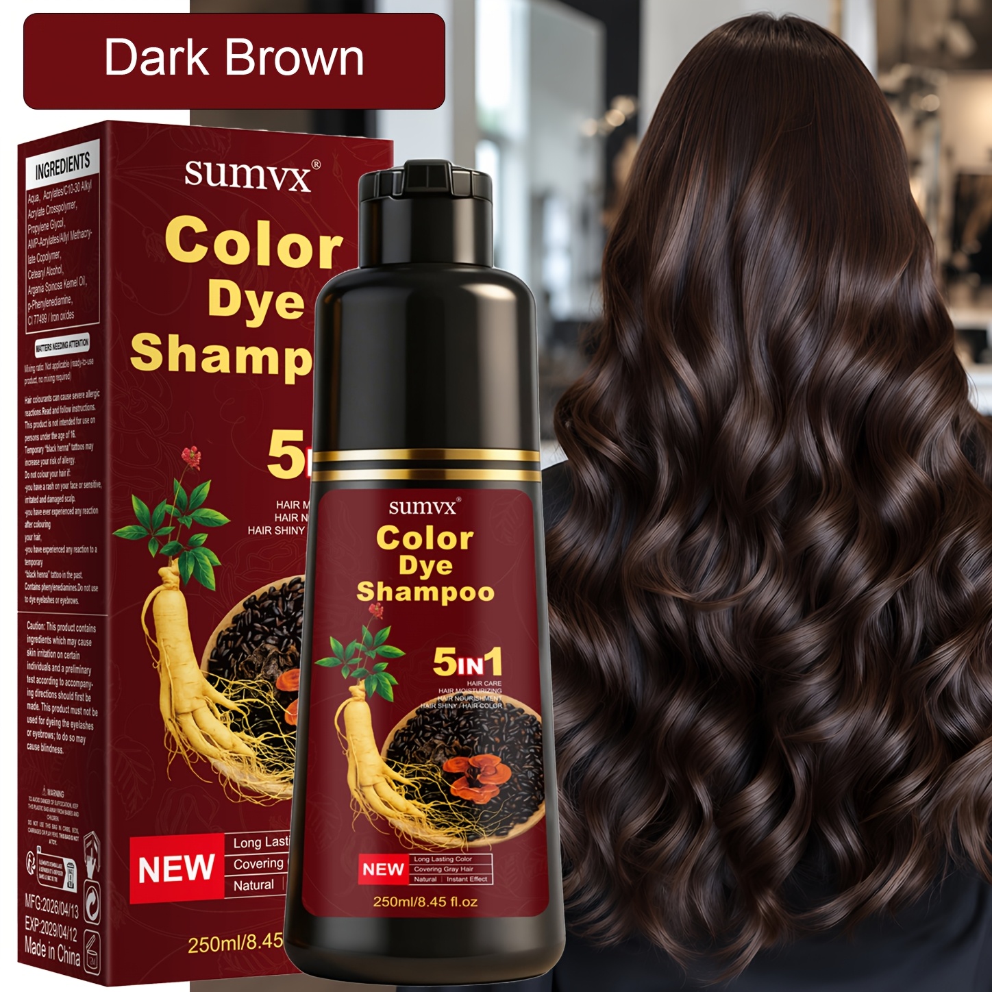 Image of 250ml/8.45 Fl.oz Fast-acting Hair Dye | 99.99% Gray Hair Coverage Shampoo, Hair Care, And Hair Dye Contains Such As Ginseng And Ginger Suitable For Men And Women And Hair Types