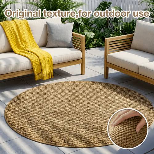 1pc style circular jute like texture rug natural woven texture outdoor camping room washable range versatile home decor courtyard terrace ambiance mat minimalist style circular