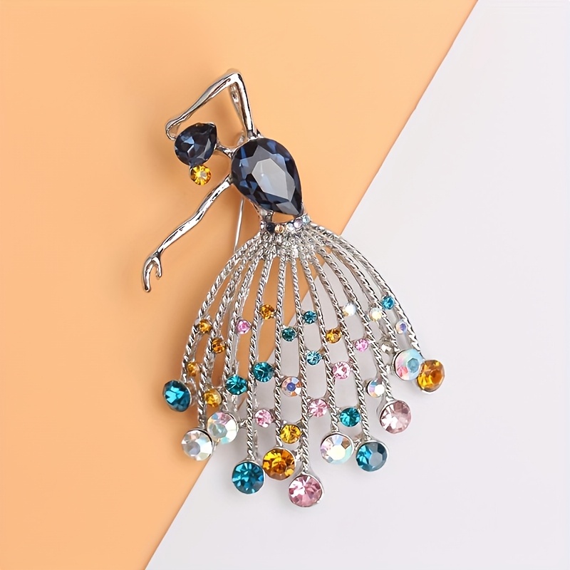 E-shop Vintage Elegante Balletttänzerin Brosche mit bunten Strasssteinen, ein modisches Accessoire für Damen, erhältlich im Großhandel