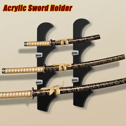 Supporto Katana Portaspada Da Parete In Acrilico - Supporto Verticale Per Spade Anime E Ascie, 2 Pezzi Nero Spada Medievale - Foto 3