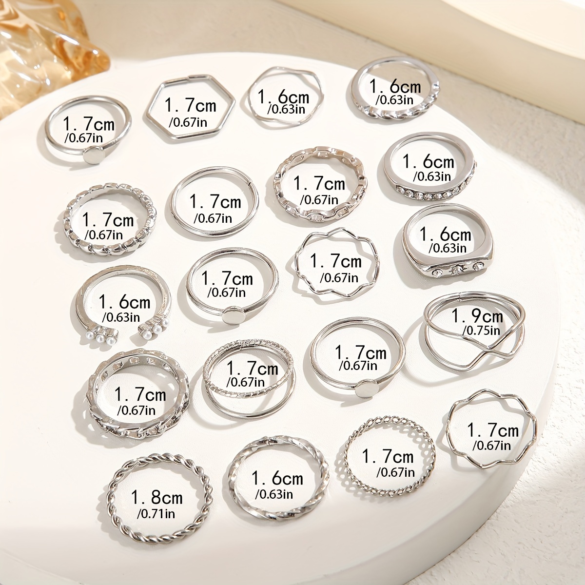 20 Stylish Retro Geometric Chain Water Drill Bling Rings