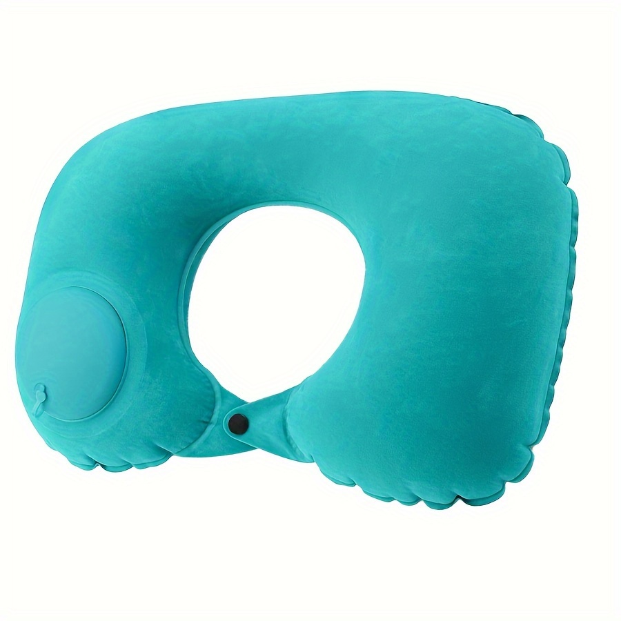 1pc Flocking Inflatable U-shaped Pillow Press Inflatable Portable Travel Neck Pillow Train Airplane Pillow Outdoor Travel Inflatable Pillow
