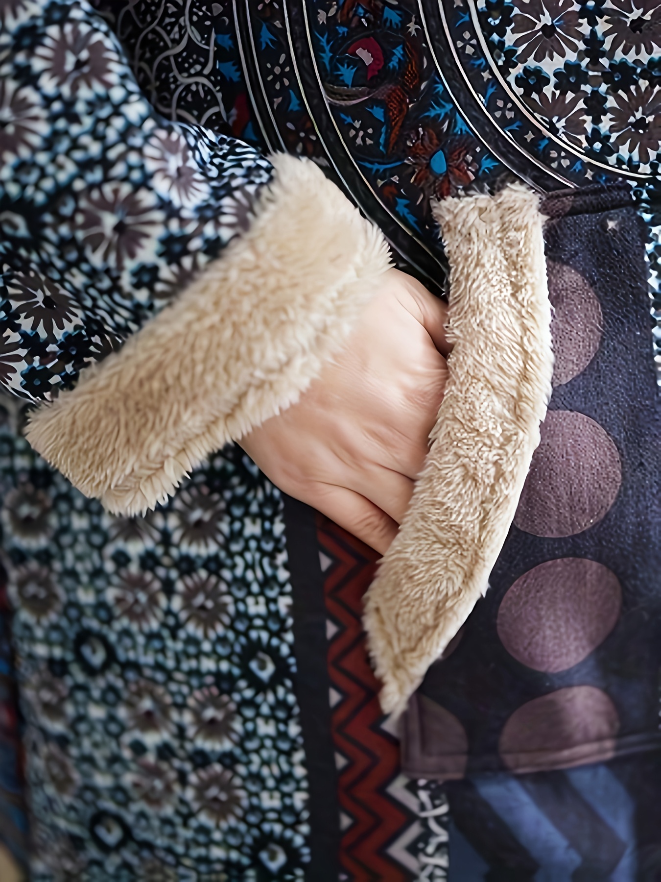 Manteau à Capuche Femme Oversize - Imprimé Floral, Laine Polaire, Coupe Vintage | Chaud Pour L'hiver, Poches