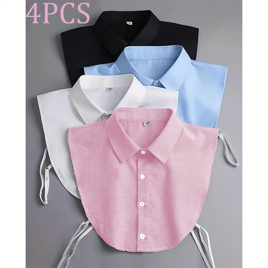 TEMU 3/4pcs Detachable Collar Half-sleeve Shirts Solid Color Women's Breathable And Comfortable, Suitable For Tops, Dresses, Office Wear, And Daily