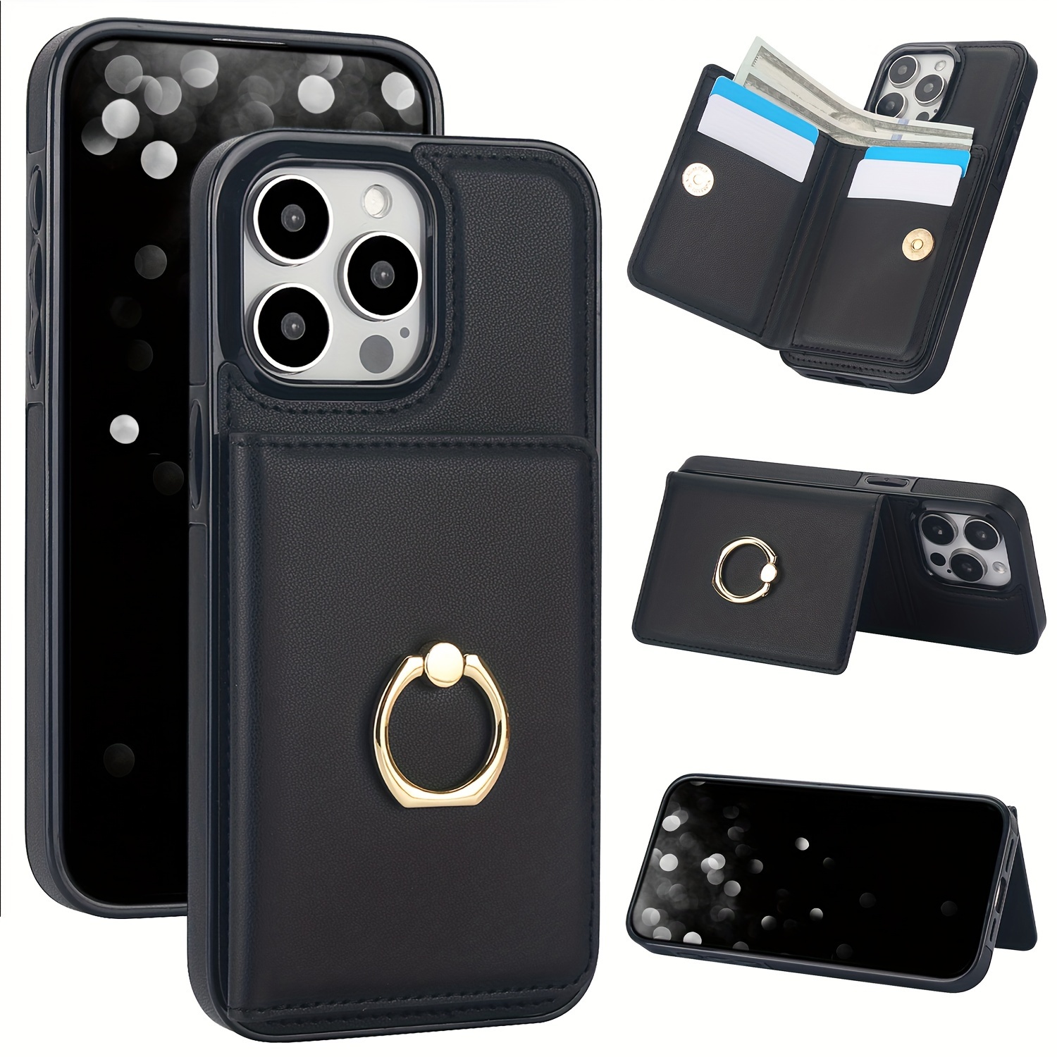 AWQUER Faux Leather Wallet Case Designed for iPhone Models 16E, 16, 15, 14, 13, 12 Mini, 11 Pro, X, XS Max, XR, 8, 7 Plus, SE, 5G from 2023 And 2020, Featuring a Finger Ring Holder, Card Slot, And Magnetic Stand.