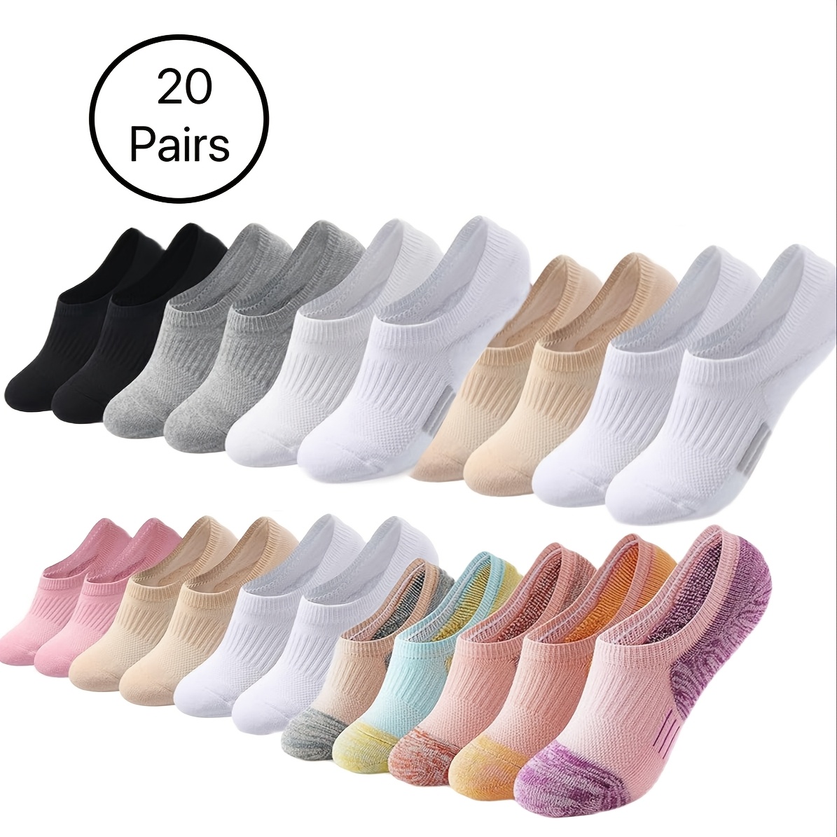 

20 Pairs/30 Pairs/40 Pairs Of Light Mouth Boat Socks In Random Colors, Solid Colors, Comfortable For Sports, Riding, Fitness, Casual , Invisible Socks, Women's Socks