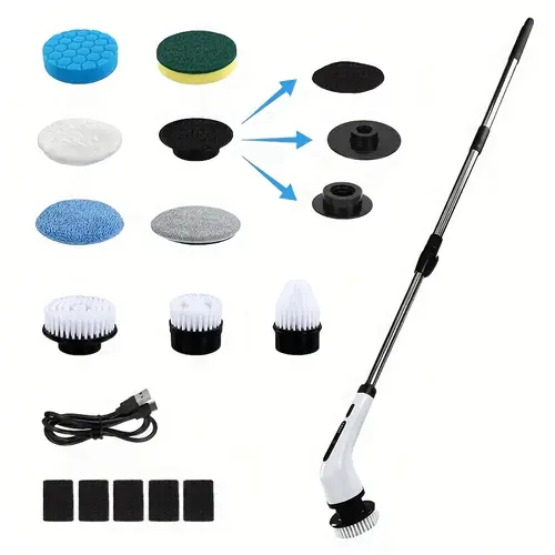 electric spin scrubber 2024 new cordless voice shower cleaning brush with 7 replaceable brush heads 3 adjustable and adjustable extension handle for bathroom floor tile
