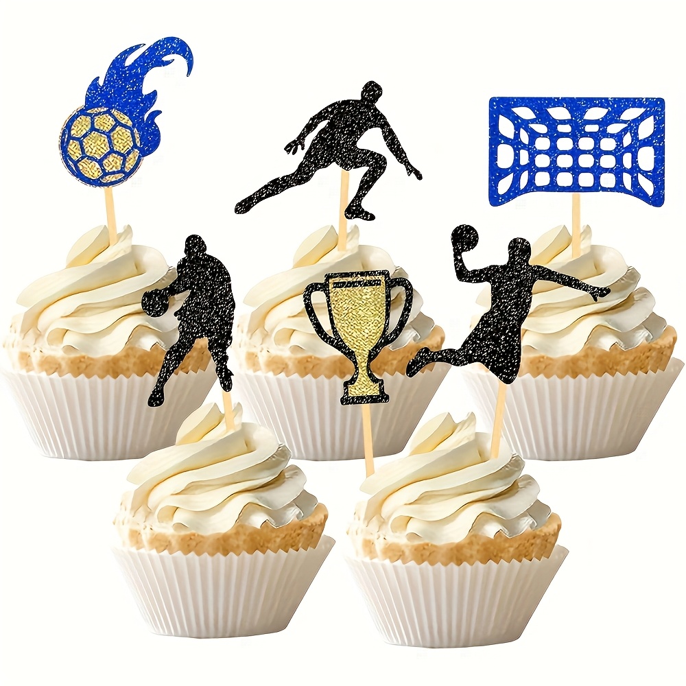12pcs Glitter Handball Cupcake Toppers, Cake Decoration Handball For Handball Birthday Decoration, Handball Cake Decoration Supplies