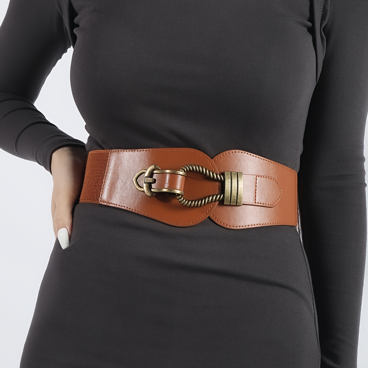 

1pc Vintage Solid Color Belt Elastic Waist Wrap Belt For Ladies Wide Stretch Corset Women Blouse Jeans Dress Waistband