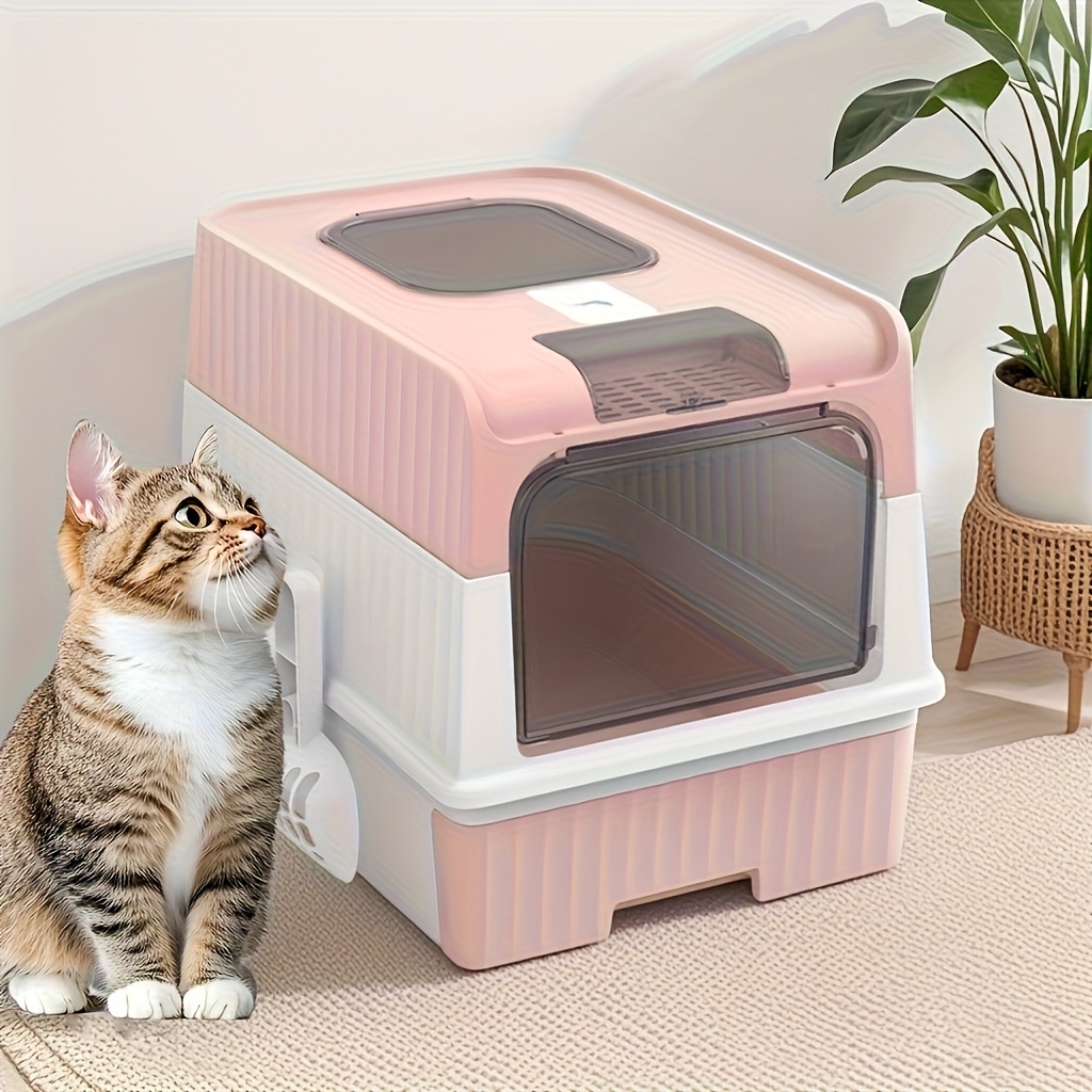 large foldable automatic self-cleaning cat litter box with drawer design - durable plastic, easy to clean,   solution for indoor cats,   ergonomic handle, cat litter box, cat litter boxes, pet  , sleek pet accessory,   handle 0