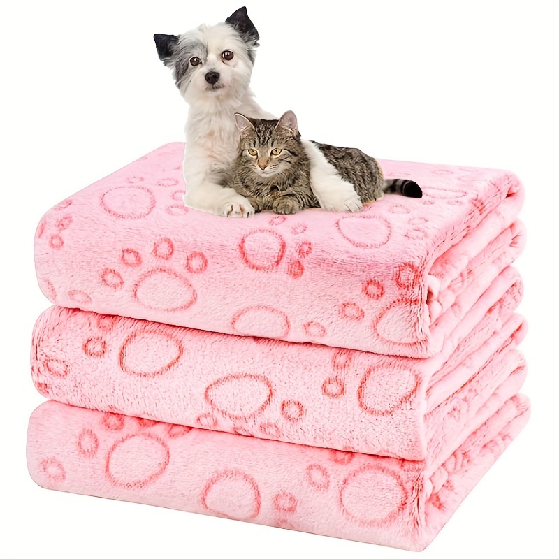 

Soft Fluffy Pet Blanket Warm Sleep Mat, Paw Print Design Puppy Blanket Dog Mat