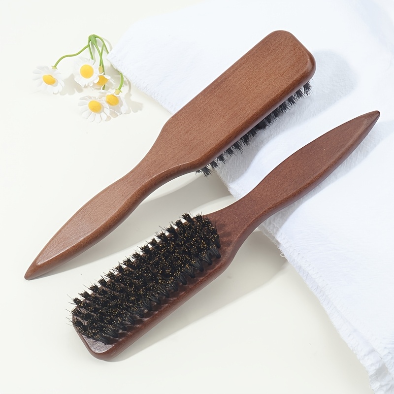Image of Bristle Hair And Beard Brush For Men And Women - Unscented Mane Bristle Professional Barber Styling Brush For Thick/thin Hair, Fade And Clipper Cleaning Comb, Slick Back Smoothing Tool