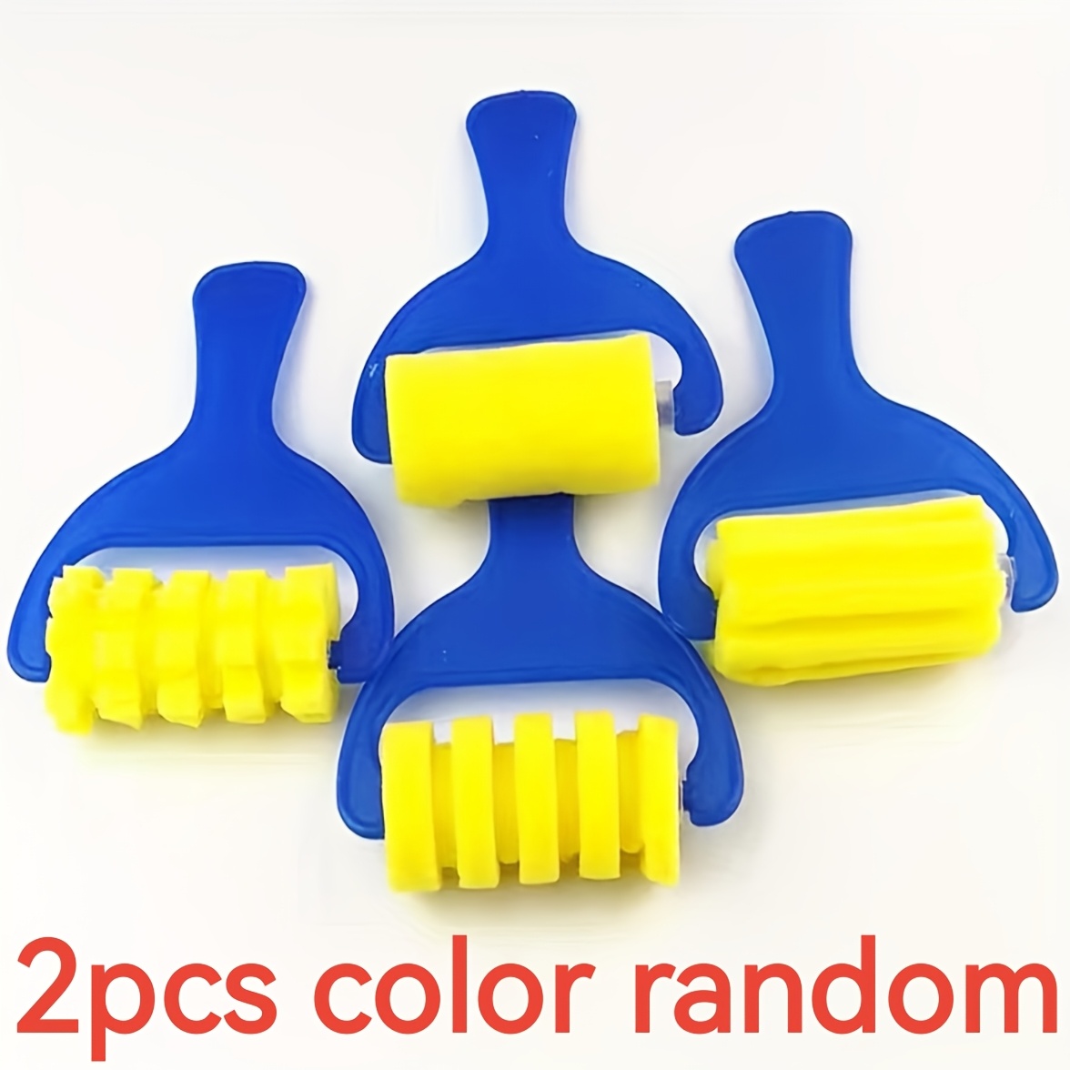 TEMU 2pcs Washable Paint Brush Set, Random Style Brush Heads, Foam Roller Included - For Craft And Art Projects