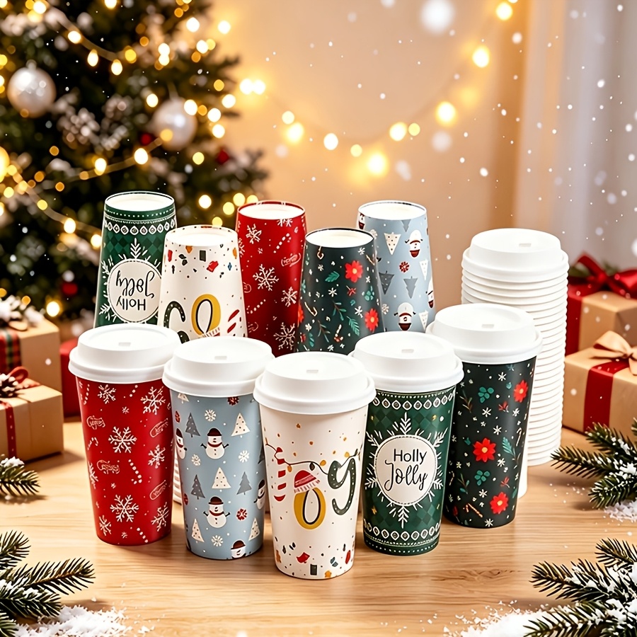 TEMU 20 Sets/50 Sets Disposable Coated Christmas Coffee Cups, 16 Oz 470 Ml Large Capacity Coffee Cups, Paper Cups Suitable For Hot And Cold Drinks,