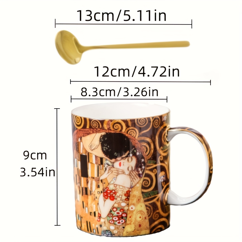 1pc Bone China Material Mug With Spoon, European Romantic Style, Household Ceramic Water Cup With Handle, Cup, For Afternoon Tea And Coffee Drinking, Mail Order Packaging, 350ml/12.3oz