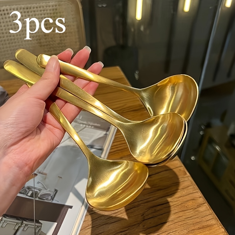 E-shop 3er-Set Goldene Große - Griff für Hot Pot und Salat Servierlöffel, Robuste Küchenutensilien zum Rühren und Servieren,