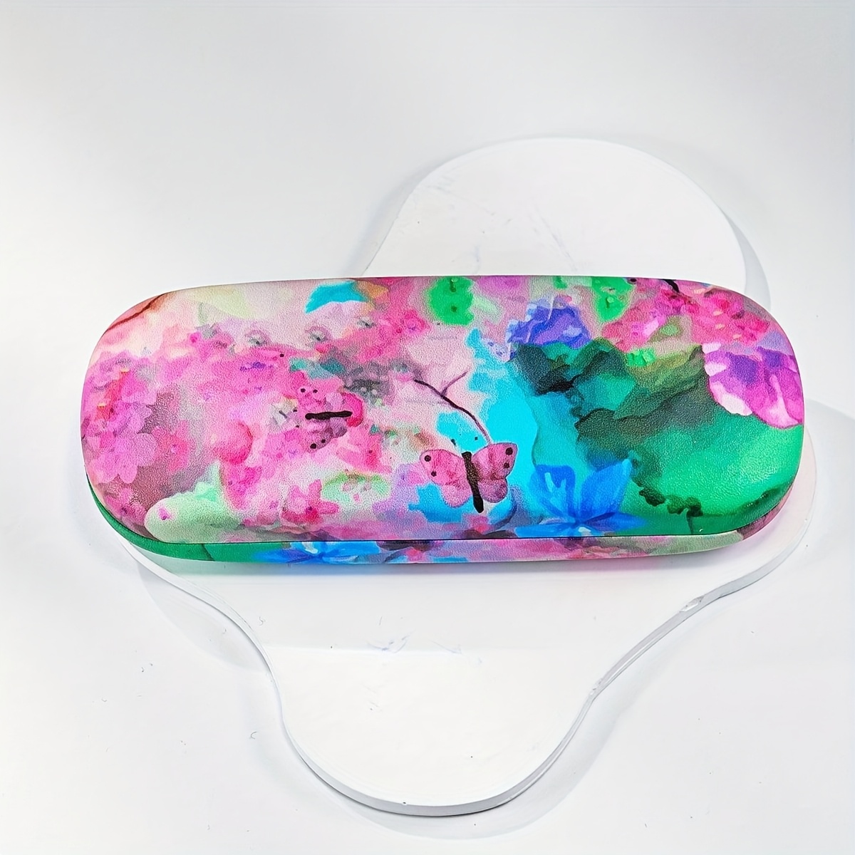 Iridescent Gradient Base Multicolor Butterfly All-Over Print Glasses Case