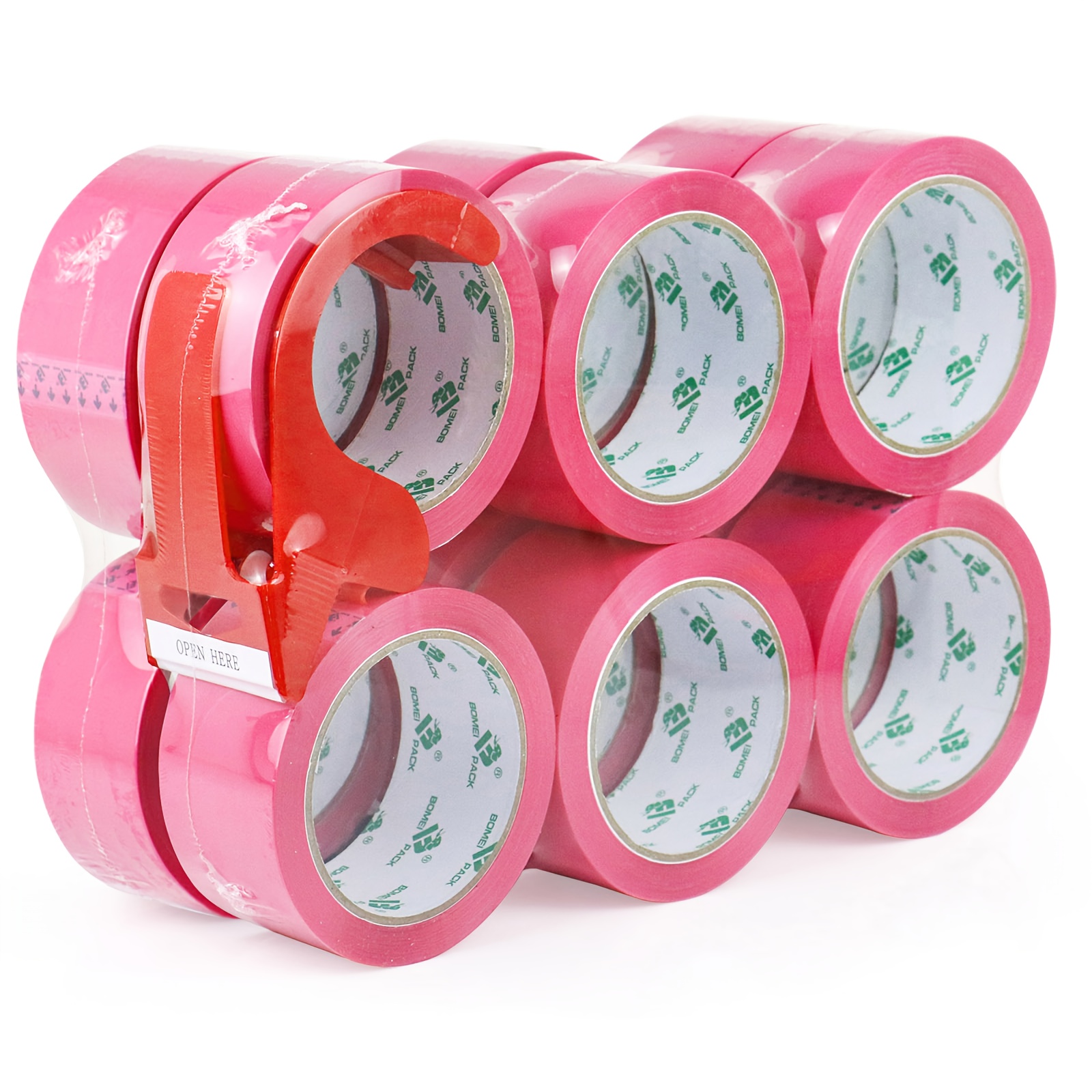 TEMU Pack Pink Tape, 12 Rolls With A Cutter, 48mm X 50y, Heavy-duty Shipping Tape, Sealing Tape, Pink Packing Tape, Moving Tape, Suitable For